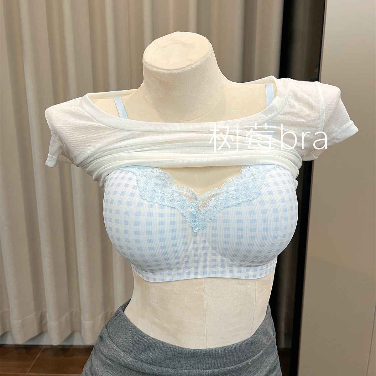 凉风蕾丝凉感无痕舒适内衣显小胸聚拢夏季薄款果冻条文透气胸罩