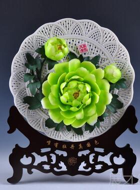 正品牡客丹挂盘花盘家居厅装瓷房饰装饰新装饰酒柜中国陶瓷乔迁礼