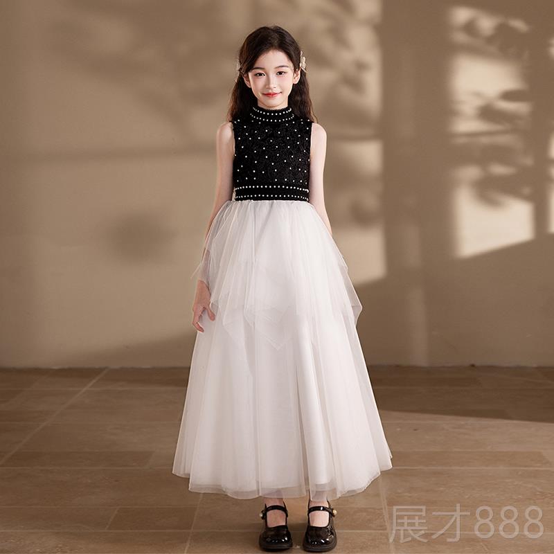 正品女钢琴演奏礼服童黑色显瘦公主童演出礼服裙儿主持表演大中童