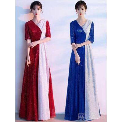 正品酒大色服合唱演出服女长裙唱红歌礼合唱团服装红比赛指挥表演