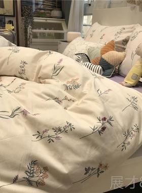 正品件i套ns紫色美式田园风小碎花床上四件套全棉纯棉被15m1..8米