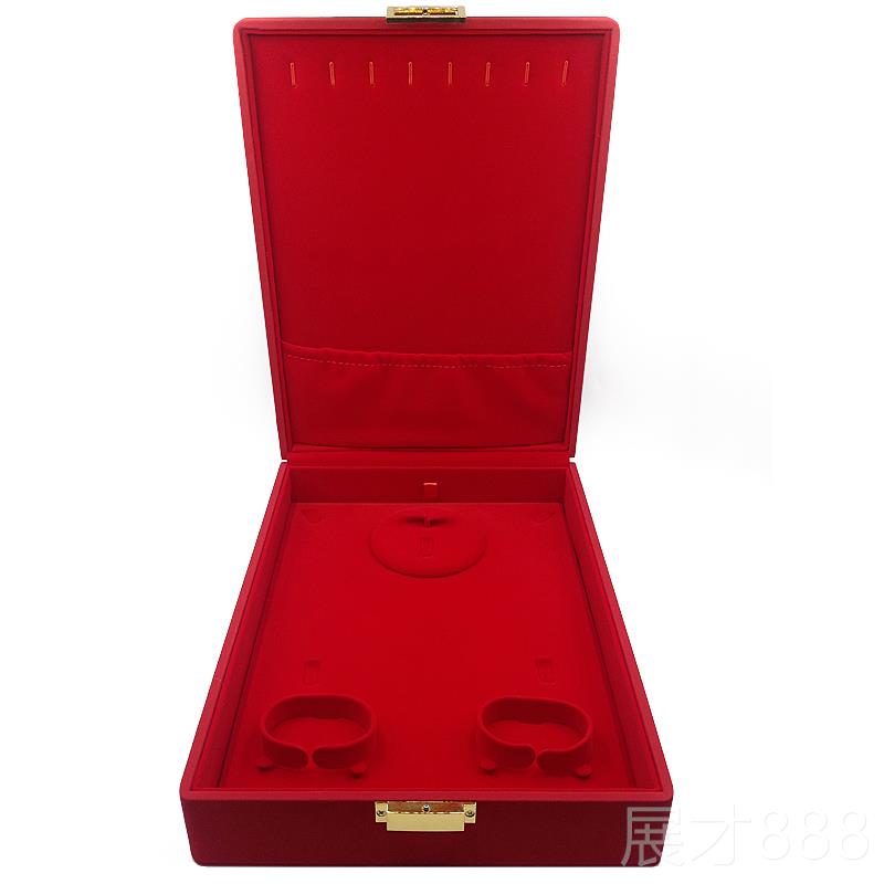 正品高件端红金色结婚礼品嫁妆三首饰盒黄金戒指手项链多镯套装盒