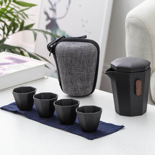 正品日式客一烫壶四杯快车载户外办旅公陶瓷套装茶叶罐行装简约防