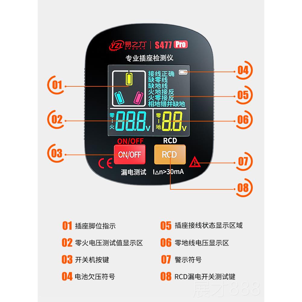 正品易仪力位插座检测器s477pro相漏电检之测仪专业测试智能电源