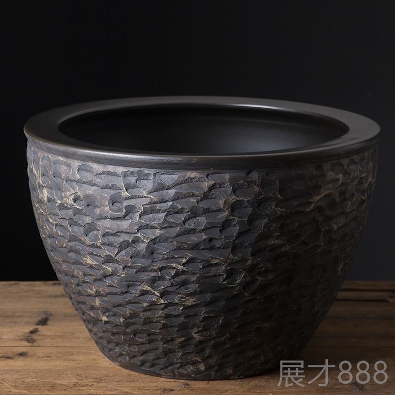 正品石头缸造大手工陶瓷鱼缸客厅落号地庭院家仿用景荷花缸养鱼盆