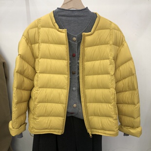 黄色韩系女装短款羽绒服2026冬季新款休闲简约小个子设计感外套