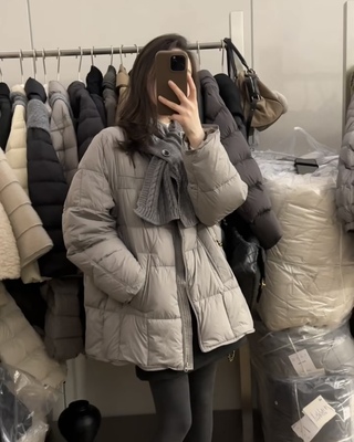 配围巾羽绒服泡芙中长款包裹性强冬季轻薄2025新款小个子宽松大衣