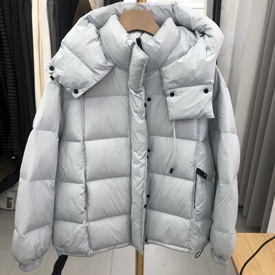 长款羽绒服女时尚洋气时髦2026新款连帽简约小个子轻薄浅蓝色外套