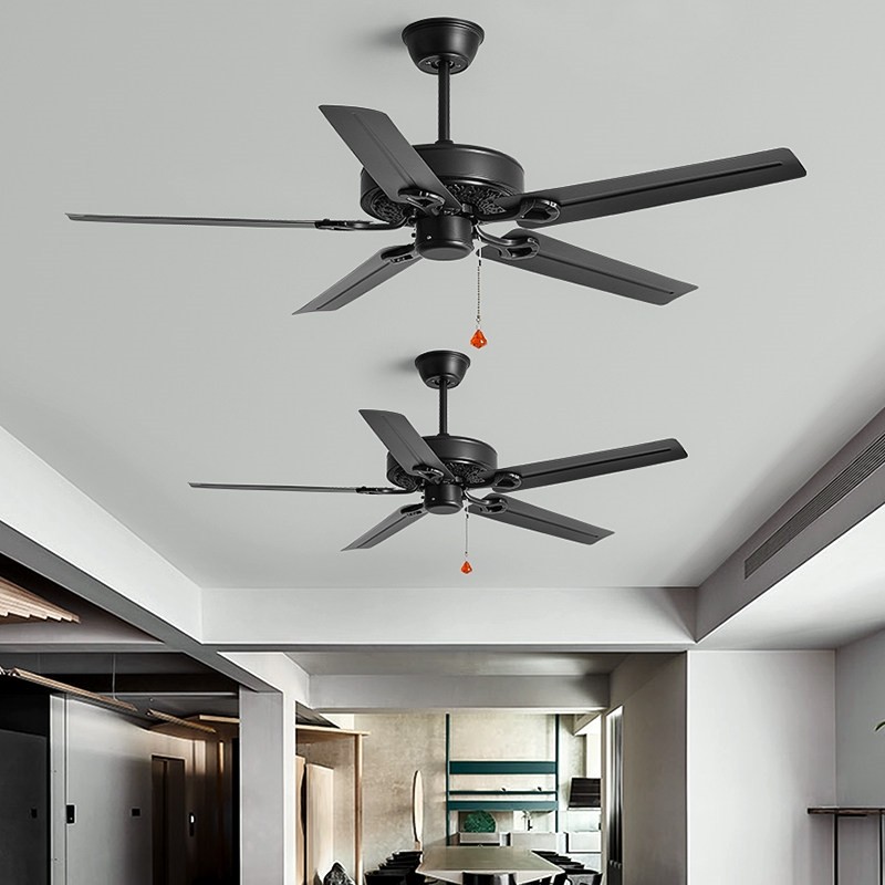 大风力静音工业黑色复古铁叶纯铜用商用无灯电风扇吊扇餐厅客厅家