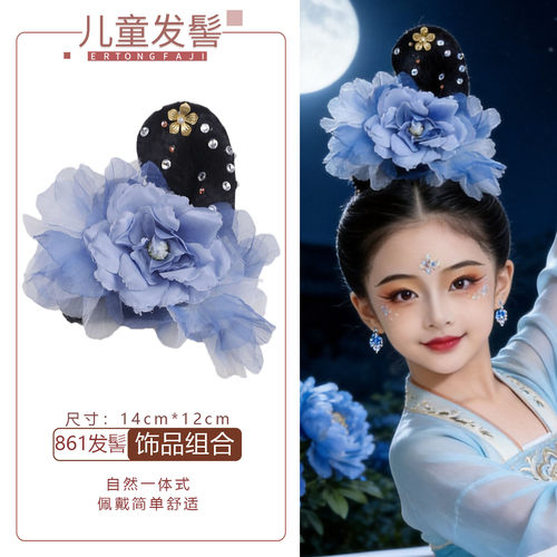 彩云追861发髻儿童舞蹈发髻多色网花古装写真国风表演假发头包