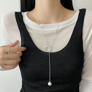 毛衣链配饰 轻奢气质高级感锁骨链长款 圆球吊坠项链女2025新款 爆款