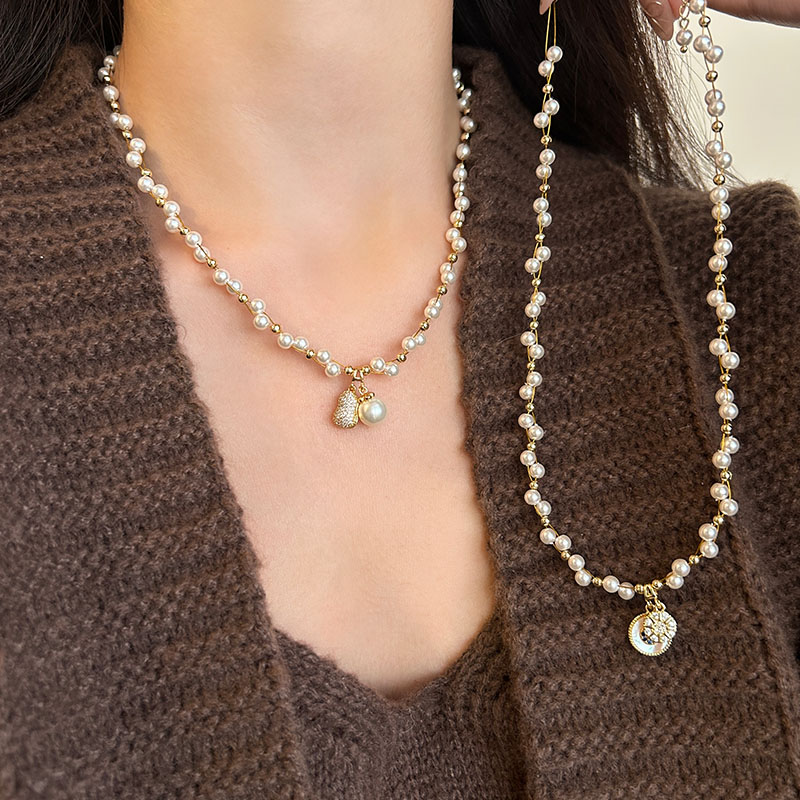 缠绕珍珠毛衫项链女小众双层设计