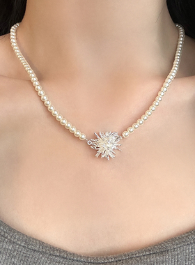 蒲公英烟花吊坠珍珠项链女网红爆款轻奢锁骨链高级感装颈链配饰