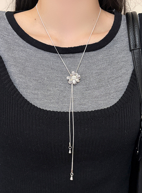 小众金属感花朵流苏长款锁骨链