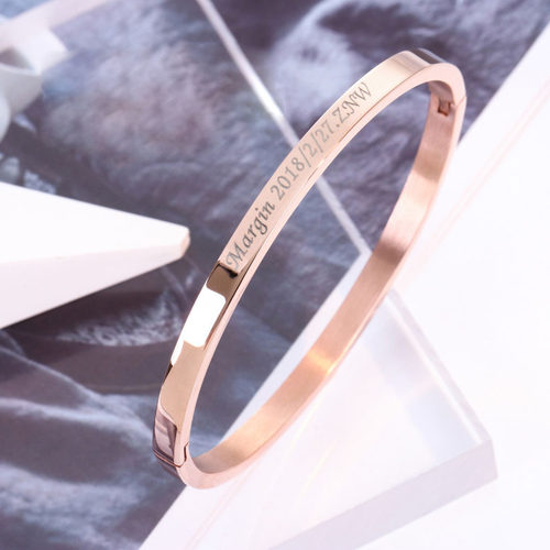 不掉色钛钢玫瑰金刻字手镯