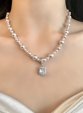 曼塔玫瑰珍珠方糖锆石项链女高级感轻奢小众颈链2025新款锁骨链