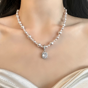 曼塔玫瑰珍珠方糖锆石项链女高级感轻奢小众颈链2025新款锁骨链