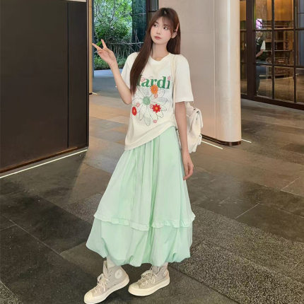 防晒高雅花苞裙女2026夏慵懒风宽松蓬蓬休闲裙高腰遮肉半身裙长裙