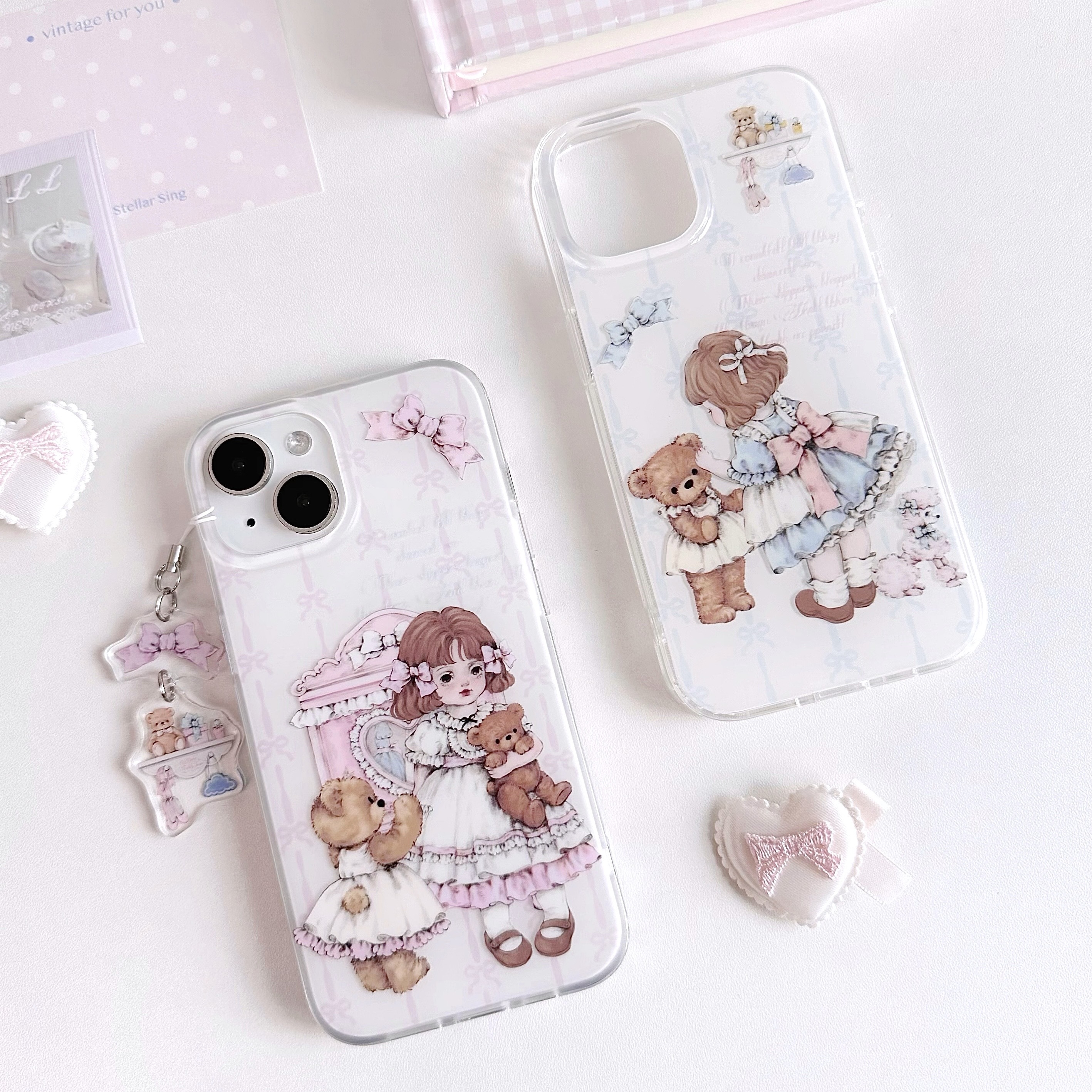 可露露原创小熊doll双层imd亮面磨砂手机壳可爱少女软妹洛丽塔手机壳适用于1415promaxiphone大孔软壳