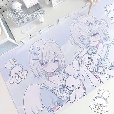 可露露原创水色梦境皮革超大桌垫二次元防水防滑少女可爱学生书桌