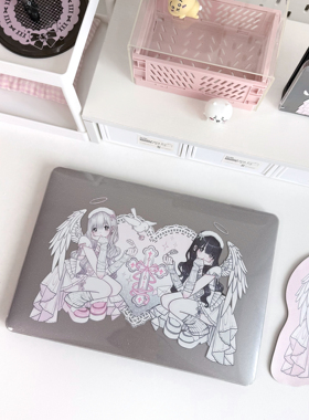 可露露原创macbook保护壳天使少女满天星苹果电脑保护壳13寸air pro14防刮少女心粉色透明