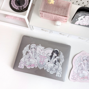 可露露原创macbook保护壳天使少女满天星苹果电脑保护壳13寸air pro14防刮少女心粉色透明