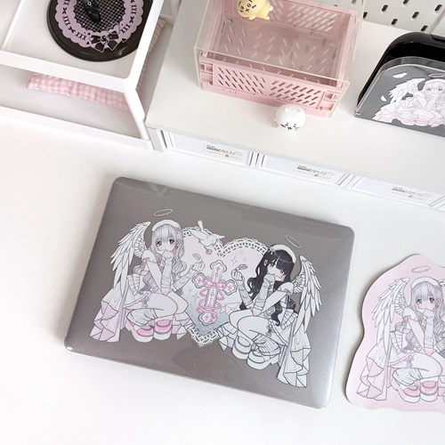 可露露原创macbook保护壳天使少女满天星苹果电脑保护壳13寸air pro14防刮少女心粉色透明