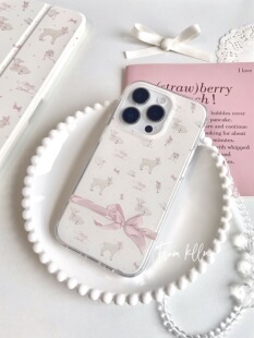 可露露原创少女可爱双层imd清透感卡通小羊丝带蝴蝶结芭蕾风苹果手机壳