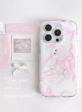 可露露原创大孔丝带猫咪黑色白色磨砂光面imd黑边亚克力韩系ins风可爱少女蝴蝶结适用苹果手机15promax