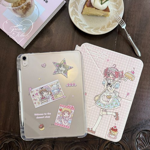 可露露原创昭和点心屋3+y折滑轨拆分款式ipad保护套带笔槽pu皮革亚克力防弯古早感适用于11代air4567 11英寸