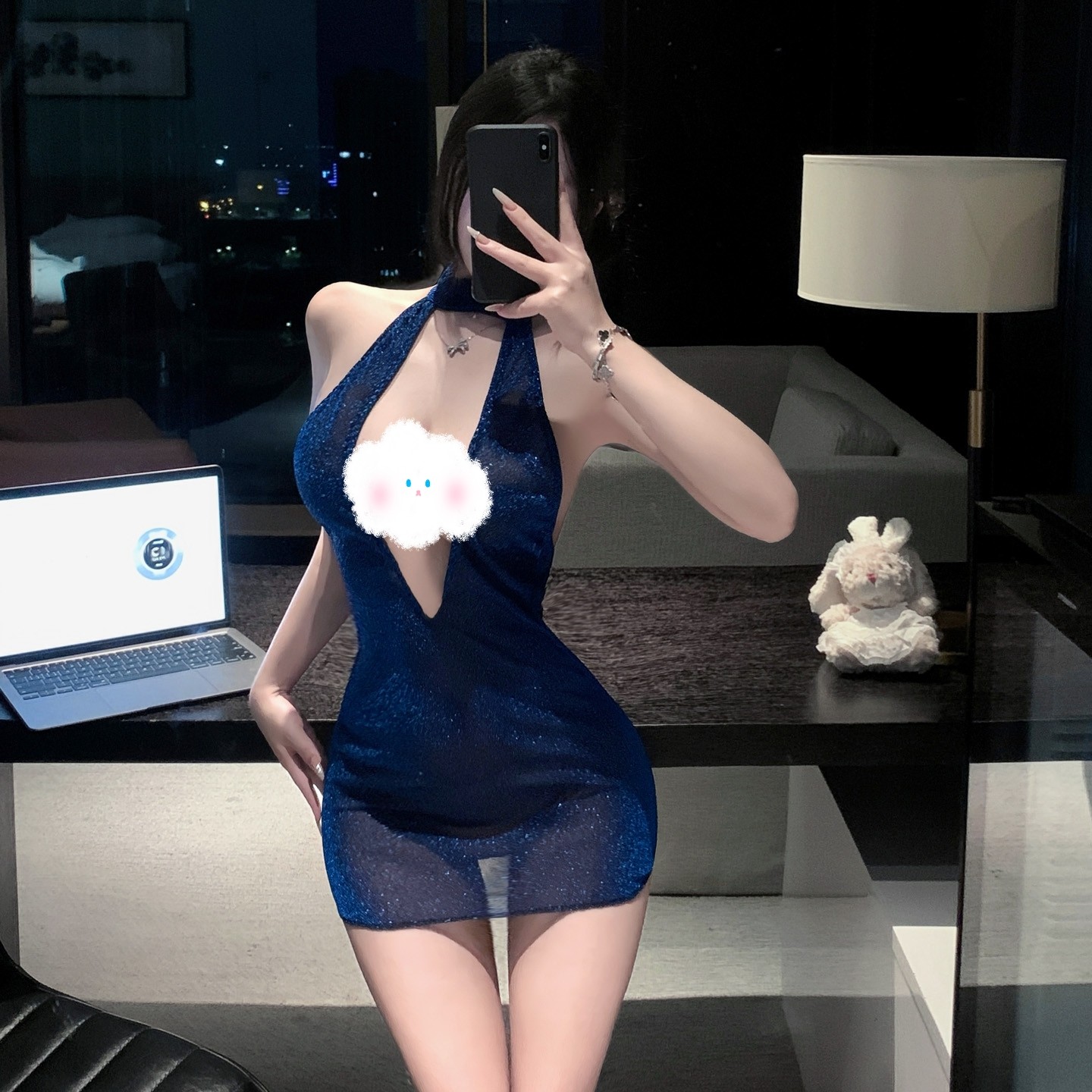 情趣味内衣高级感禁欲系绝美细闪银色挂脖包臀裙主播ds纯欲风短裙