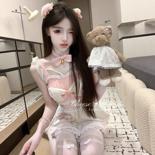 蜜糖响铃*纯欲可爱蝴蝶结小飞袖女仆cos短裙套装情侣扮演qqny女
