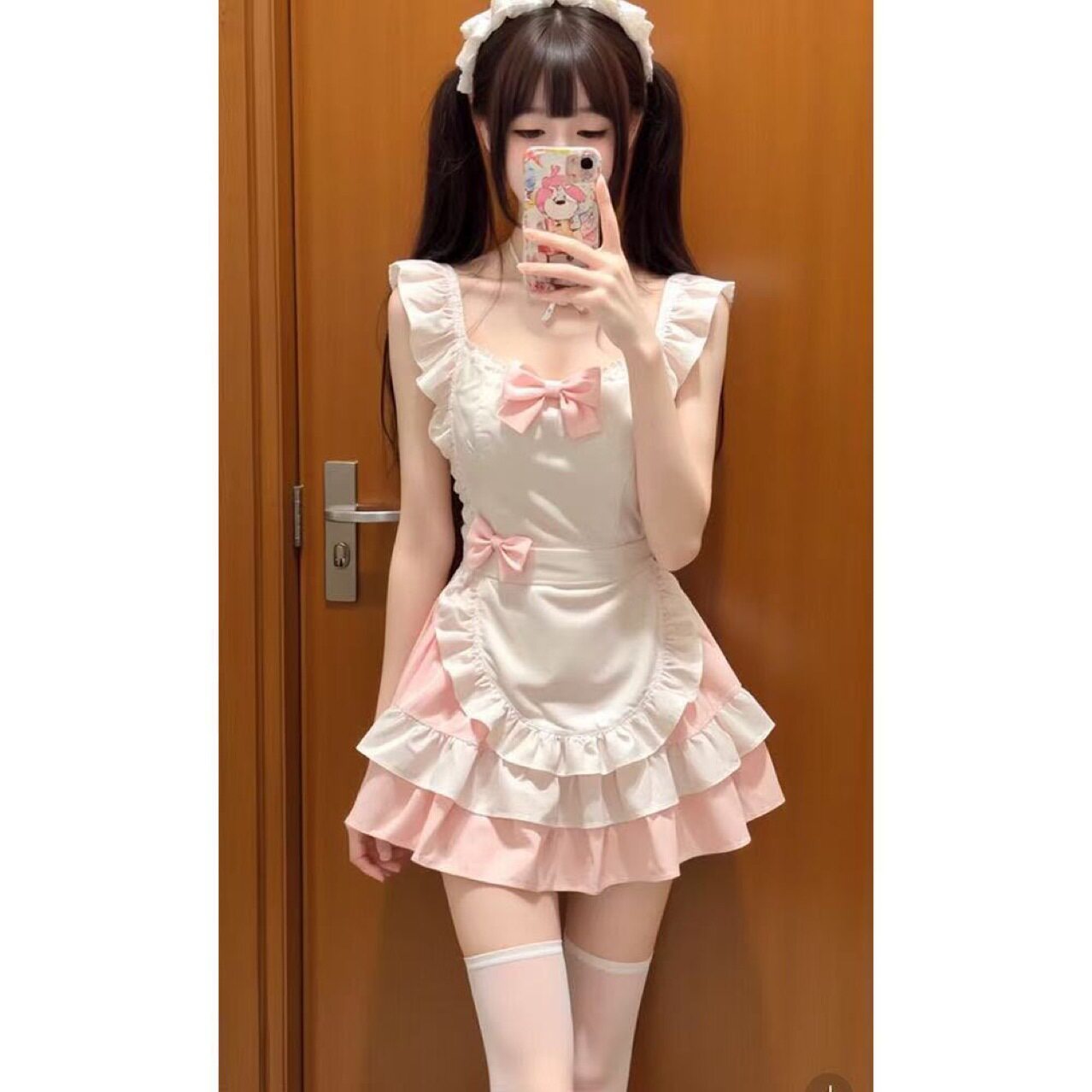 日系可爱女仆少女纯欲风性感网纱拼接蕾丝吊带上衣短裙两件套情趣