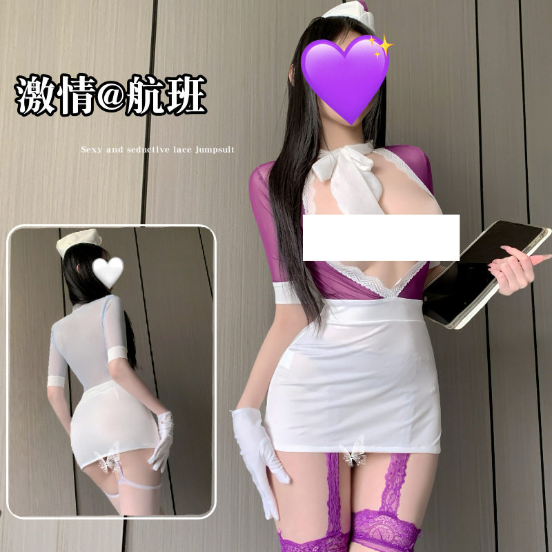紫色韵味*纯欲风秘书制服深V紧身空姐制服套装包臀裙女qqny诱惑装