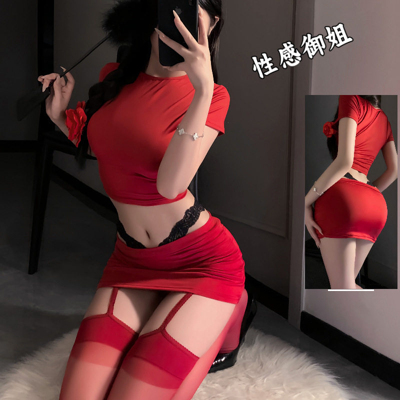 情qu内衣趣禁欲系纯欲性感甜美辣妹短袖T恤紧身短款露腰显瘦制服