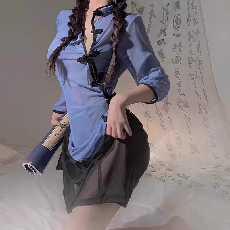 民国高级感旗袍高开叉床上性感趣味成人睡衣吊带睡裙纯欲制服套装