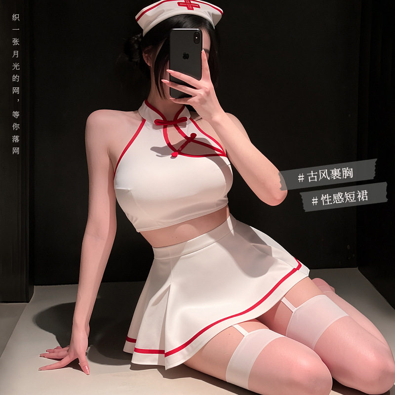 性感护士情趣衣纯欲透视挂脖包臀裙制服禁欲系角色扮演夜店超短裙