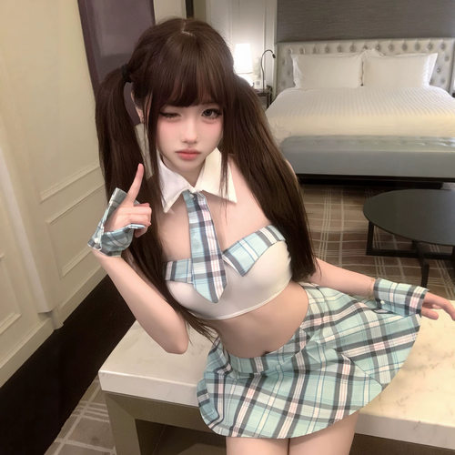 日系情趣JK制服格纹性感学妹百褶裙cos抹胸角色扮演JK套装qqny