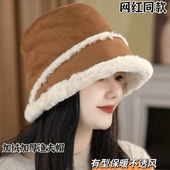 韩版 麂皮绒双面戴渔夫帽子女冬季 加厚防寒保暖水桶帽显脸小盆帽潮