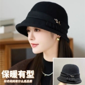 秋冬季 中老年人帽子女妈妈盆帽加厚保暖羊毛呢礼帽冬天婆婆奶奶帽