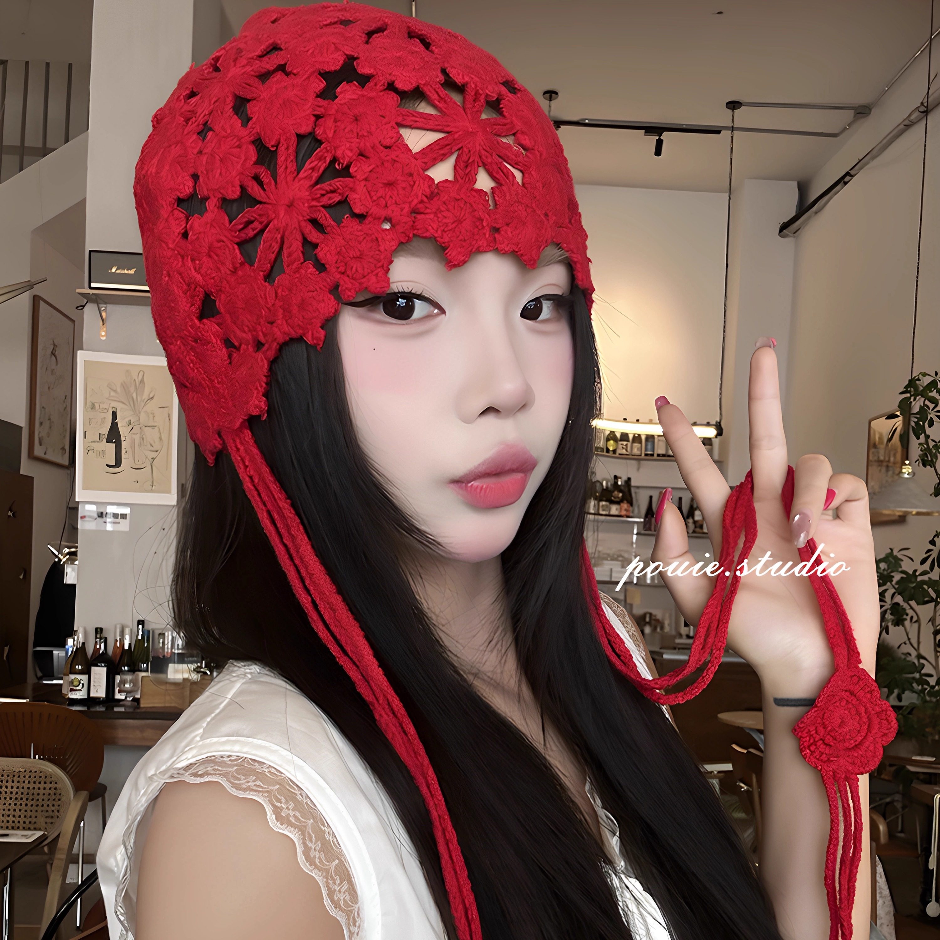 夏季薄款红色流苏针织帽女春民族风镂空手工帽子显脸小钩花包头帽