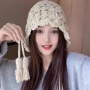 2024新款 潮流帽子 秋冬流苏钩花双层包头帽子女麦穗针织帽文艺时尚
