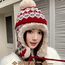 加绒加厚毛线帽子女秋冬韩版 显脸小保暖骑行护耳防寒大头围雷锋帽