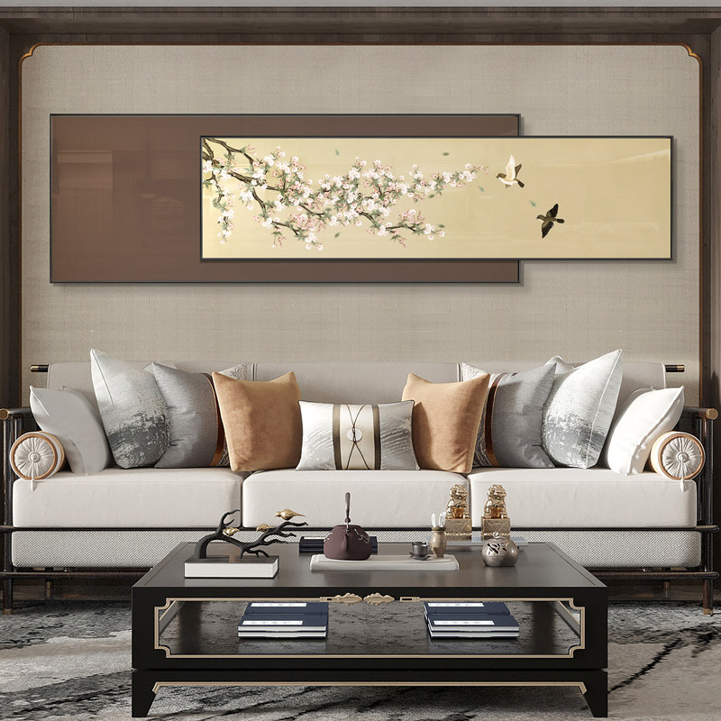 新中式鸟语花香书房卧室装饰画酒店包厢壁画民宿禅意床头横幅挂画