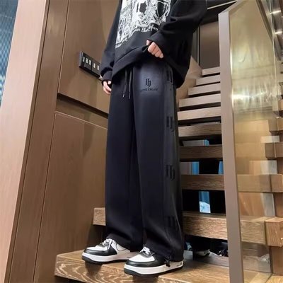 运动裤子男秋冬季青少年加绒加厚直筒裤子学生百搭宽松阔腿休闲裤