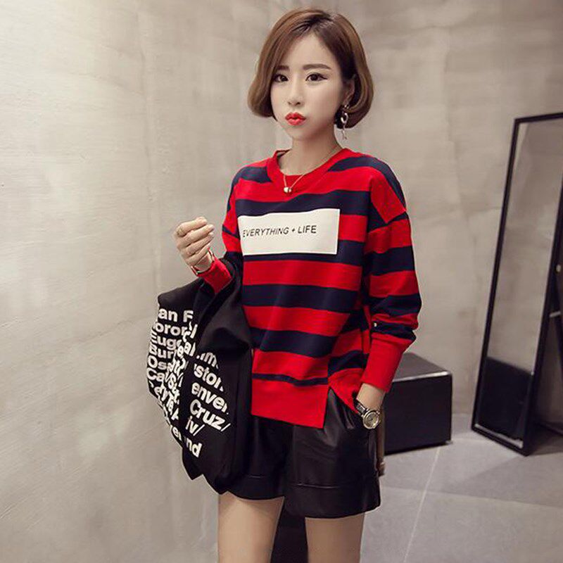 A few extra pounds mm2018 Autumn new pattern Large Women's wear Easy Long sleeve stripe Sweater Base coat Fat sister jacketin the Women's clothing/Boutique , Large size women  category - from Buy2taobao.com to provide professional Taobao agent buy service