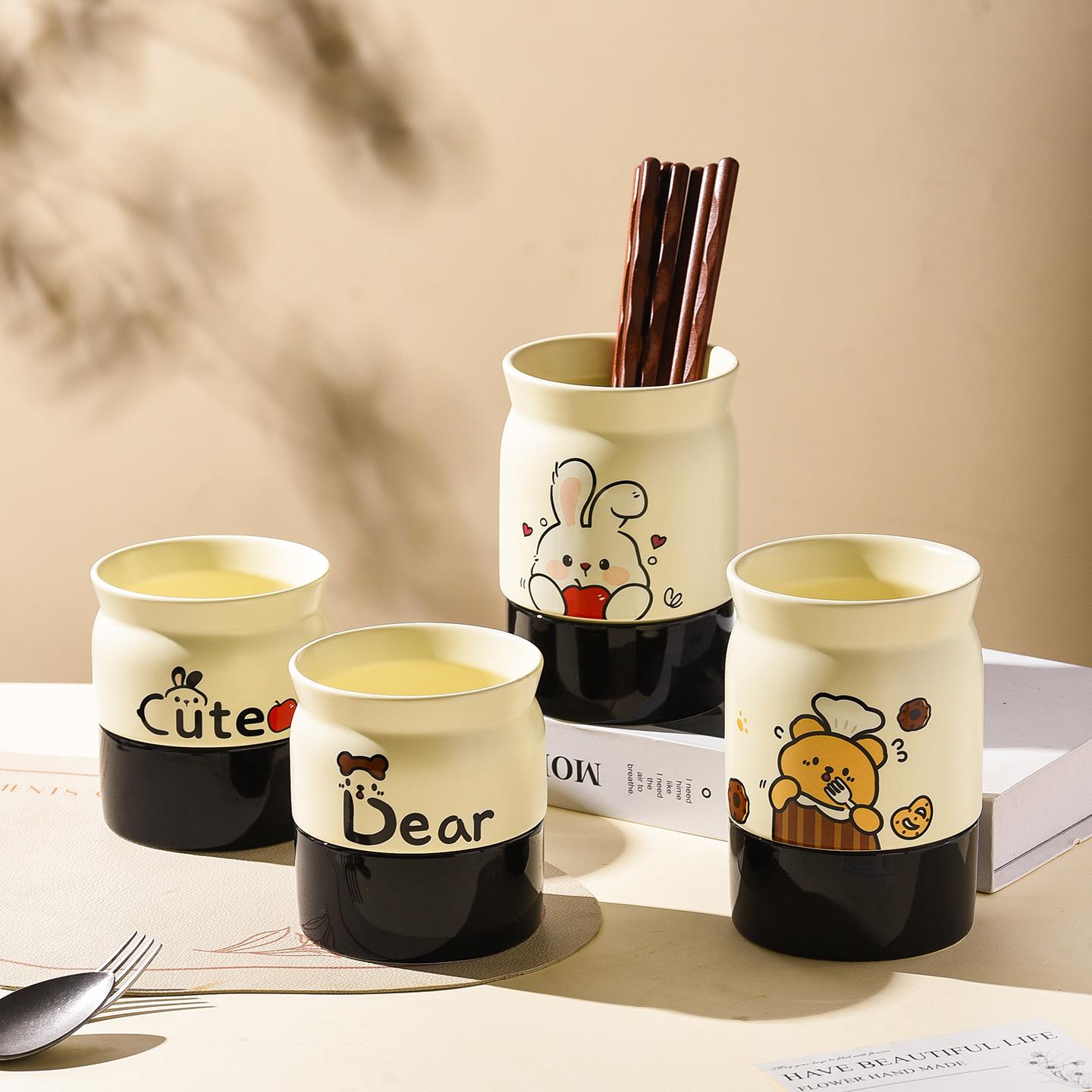 创意卡通陶瓷筷子筒沥水防霉厨房筷子勺子收纳架家用筷子笼筷子桶