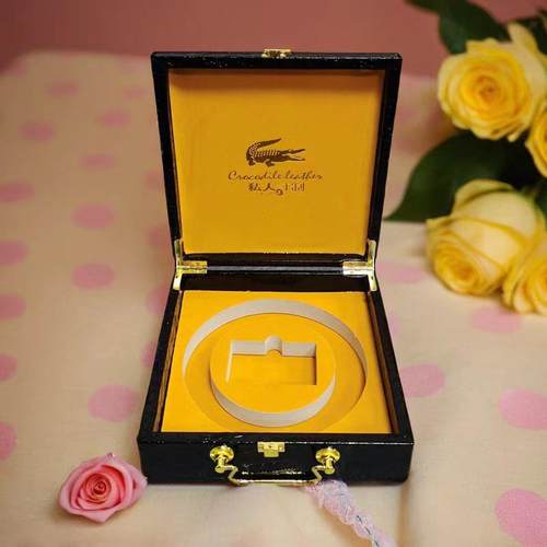 木盒现货腰带礼品盒黑色鳄鱼纹腰带皮带盒优质手提翻盖皮盒