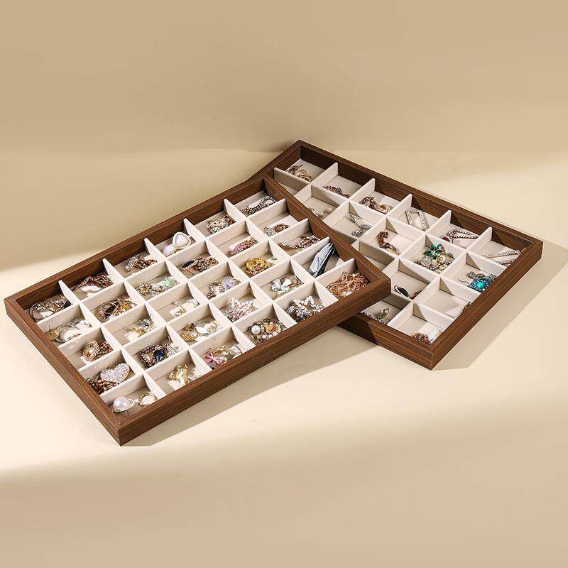 胡桃木纹珠宝首饰托盘文玩格子收纳盘戒指项链手表饰品展示盘