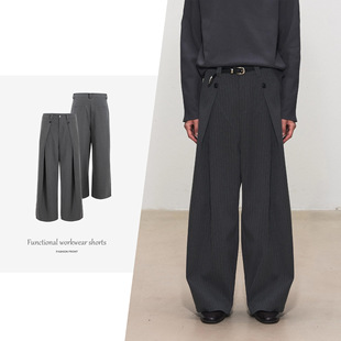 MANUSCRIPT条纹A字西裤TR垂感廓形休闲裤宽松阔腿通勤长裤